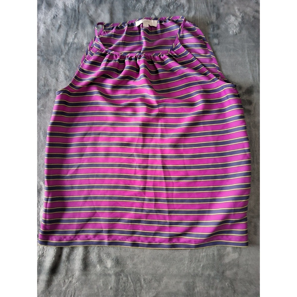 Loft Womens Small Purple Striped Sleeveless Tank Top Round Neck Ann Ta